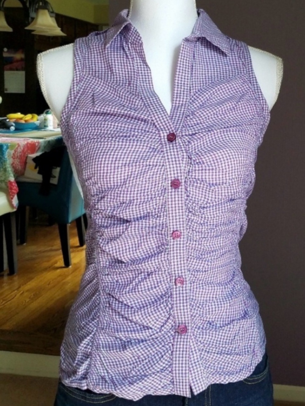 MANGO Puple Lilac Ruched Sleeveless Racerback Fitted Shirt